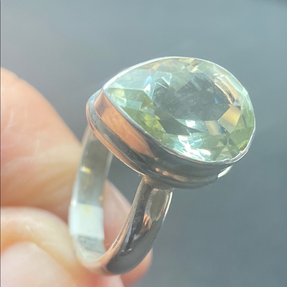 GREEN AMETHYST NATURAL AND GENUINE STONE IN SOLID STERLING SILVER 925 SIZE 8.5 - Picture 6 of 10